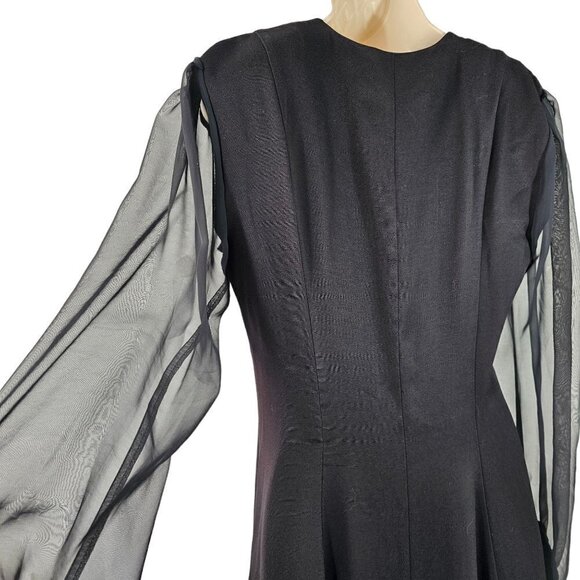 70s Positively Ellen Little Black Dress VNeck Retro Rhinestone Button Front Sz 6 - Picture 9 of 12